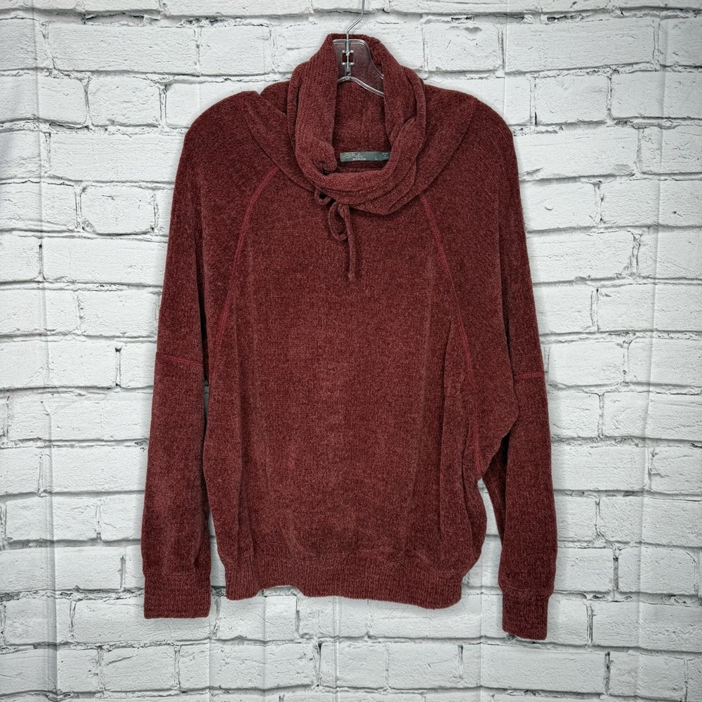 Prana Womens Auberon Chenille Cowl Neck Sweater Size L Rust Organic Cotton Soft